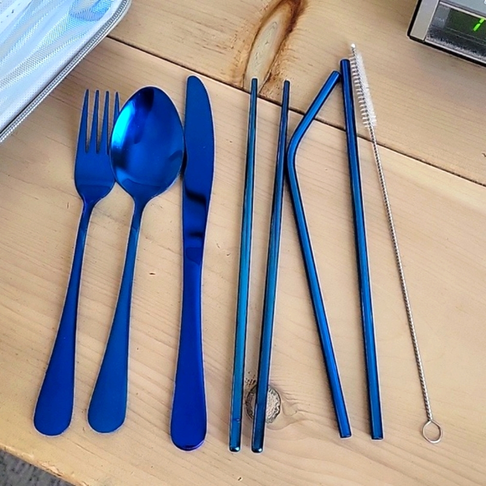 Topbooc 8pc. Blue Stainless Travel Camping Cutlery Set w/ Case